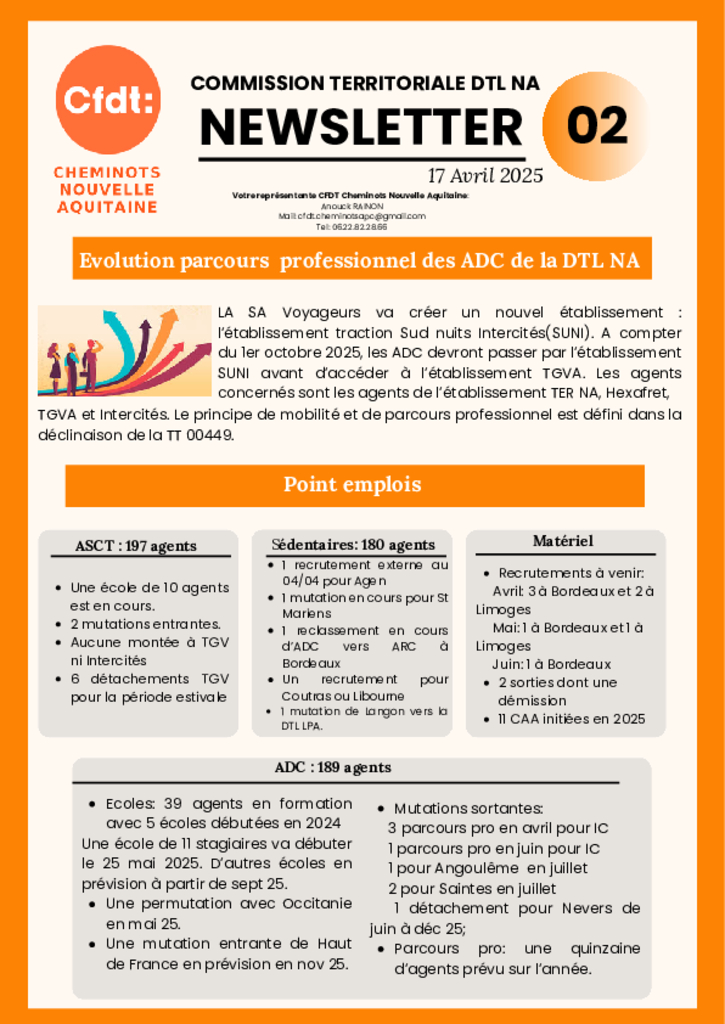 Retrouvez toutes les informations  de la dernière CT de la DTL NA